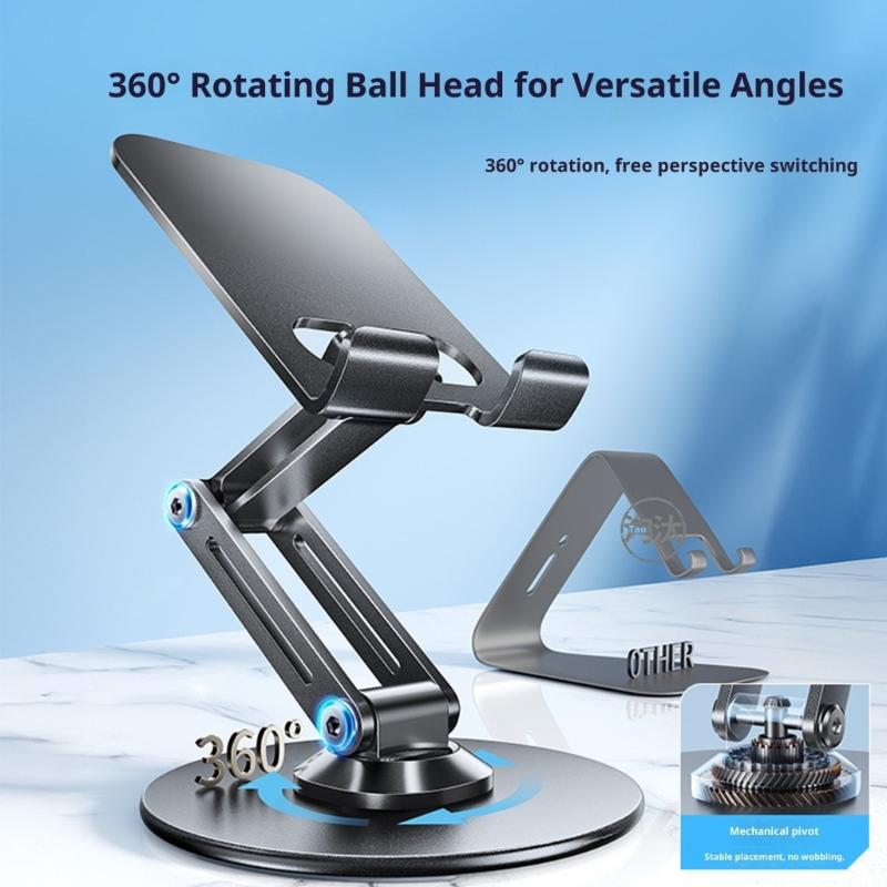 Adjustable Height Portable Phone Holder 360 Rotating Foldable Aluminum Stand With Anti Slip Base For Mobile Devices