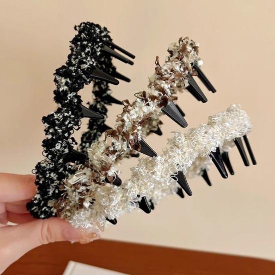 Wavy Headband Tweed Texture Non-Slip Braided Toothed Design Hair Hoop Women Volume-boosting Headband
