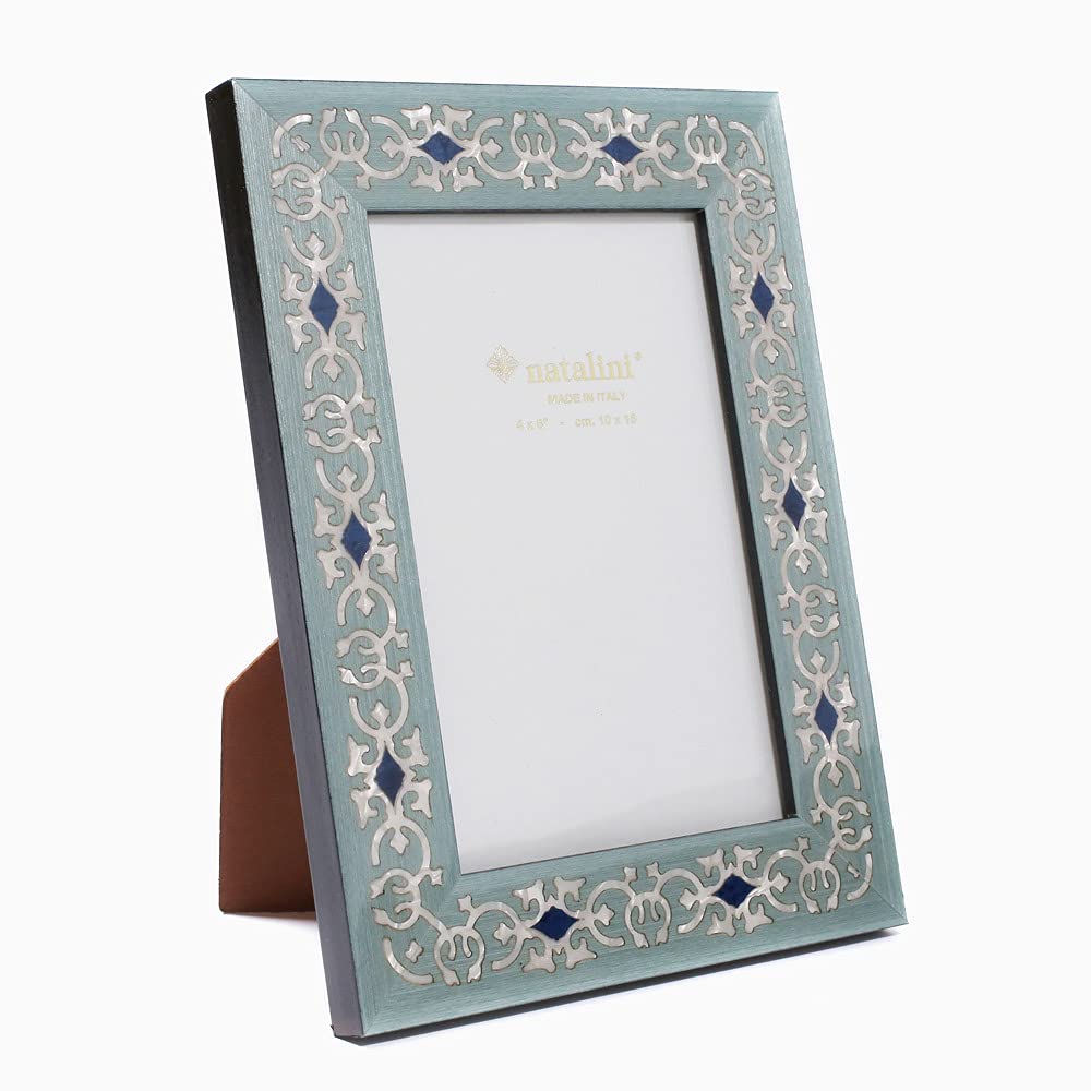 Natalini photo handmade in Bergamo moss for interior Italian-made frame, green, wooden, decoration.