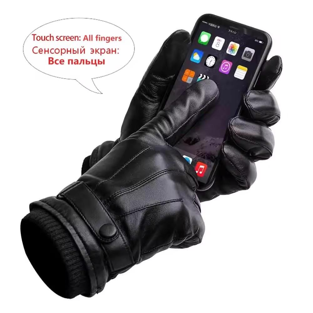 Winter Warm and Waterproof Leather Gloves Men's Cashmere Lining Windproof Outdoor Motorcycle Riding Touch Screen Thick Gloves