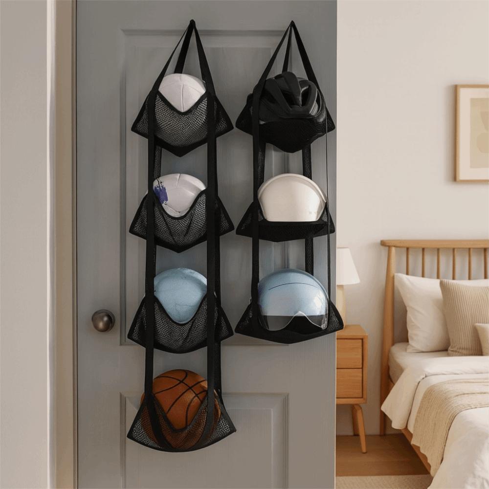 Wall Mounted Ball Storage Hanging Bag Folding Space Saving Mesh Storage Hanging Bag Large Capacity Mesh Pockets Organizer
