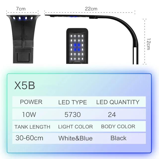 LED Aquarium Fish Tank Light Clip on 5W 10WLED Plants Grow Lights Aquatic Freshwater Aquarium Lamp Waterproof 220V EU Plug