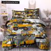 Truck Excavator King Queen Duvet Cover Yellow Tractor Bedding Set for Kids Boys Girls Cartoon Car Transporter 2/3pcs Quilt Cover