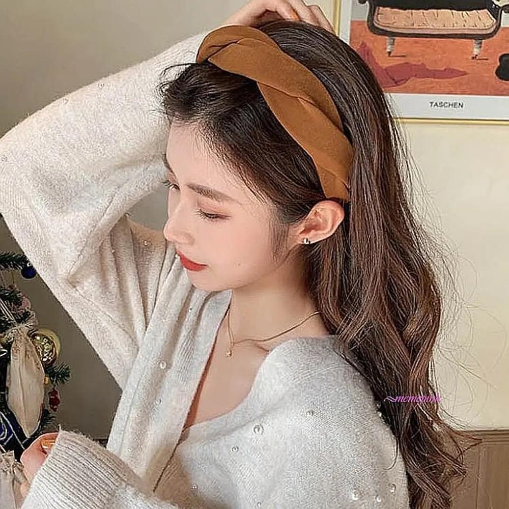 Headband Hairband Wide Ear-friendly Thick Twist Wide Bob Long Hair Retro Women lmn635 LD-1211--Dark Pink