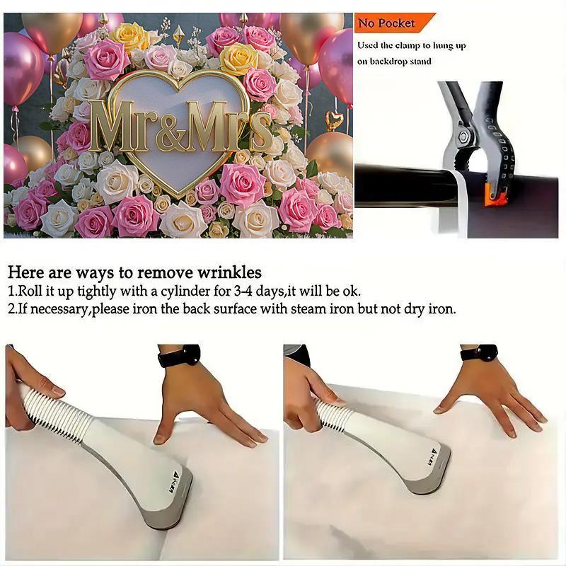 1pc Backdrop with Heart-Shaped Floral Design,Pink&Golden Theme,for Photo Booths,Anniversaries,Weddings,and Festive Decorations,Indoors and Outdoors