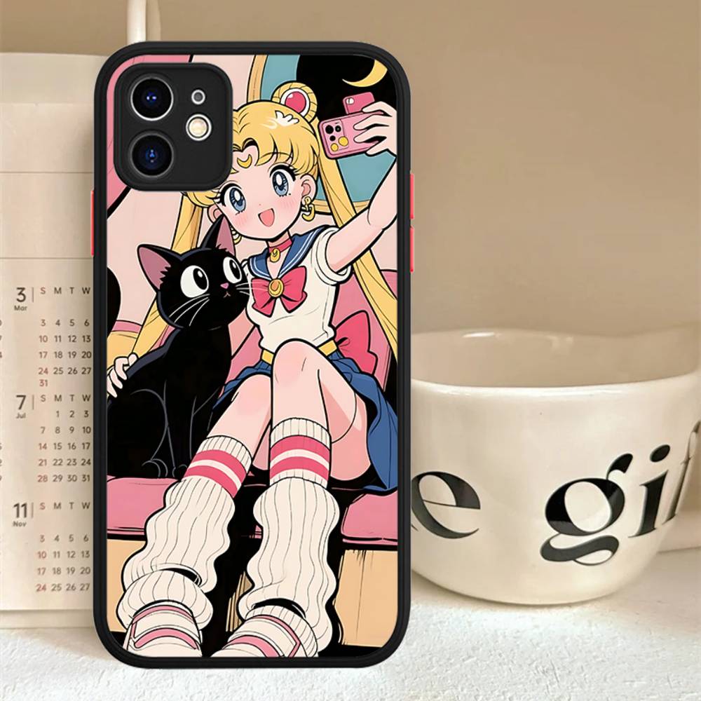 Popular Anime Girl S-Sailor Moon For iPhone 15 16 Pro Max 11 12 13 14 XS XR X Plus 16E Matte Translucent Phone Cover