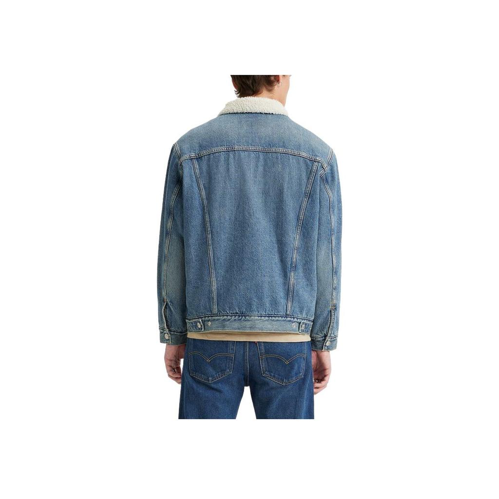 Levis Water-Washed Turn-Down Collar Faux Shearling Denim Jacket Men jackets Blue A5784-0002