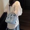 Vintage Denim Shoulder Bag Women's Crossbody Bag Commuter Drawstring Beveled Bucket Bag