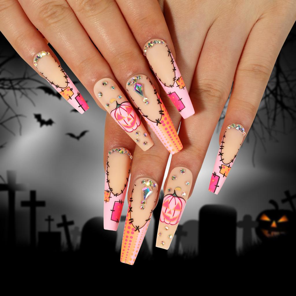 2025 New Halloween Wear Nail 3D Three-dimensional Nail Art False Nails European and American Spider Bat Nail Pieces