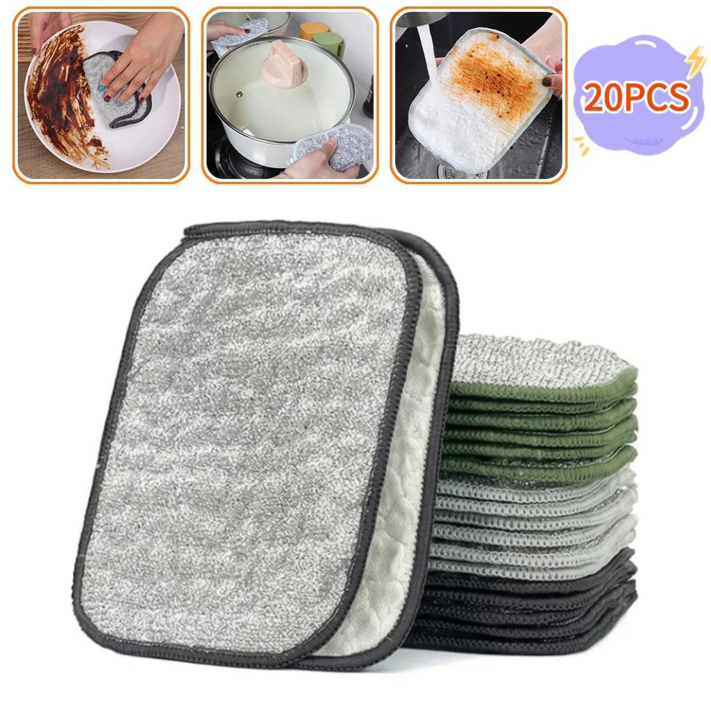 20PCS Wiping Rags Kitchen Scrubber Wire Dishcloth Double-sided Silver Silk Cotton Yarn Cleaning Towel Pot Dish Washing Cloths Scouring Pad