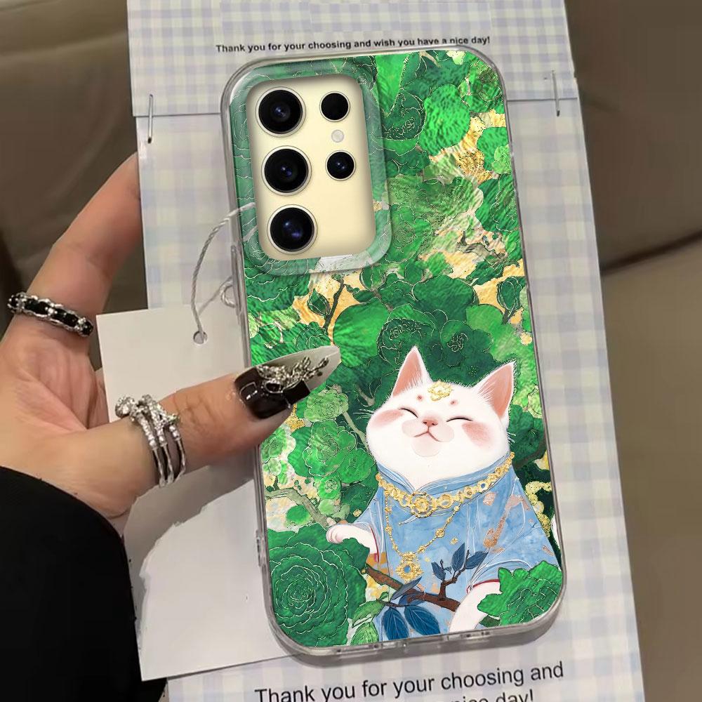 Korean Cute White Cat Vortex Pattern Girls Phone Case for Samsung Galaxy S25 Edge S24 S23 S22 S21 S20 FE Plus Ultra Bags Cover