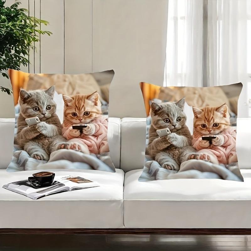 2 шт. Забавная кошка ремешок для мобильного телефона напечатанная наволочка в современном стиле 40x40cm/16x16inch