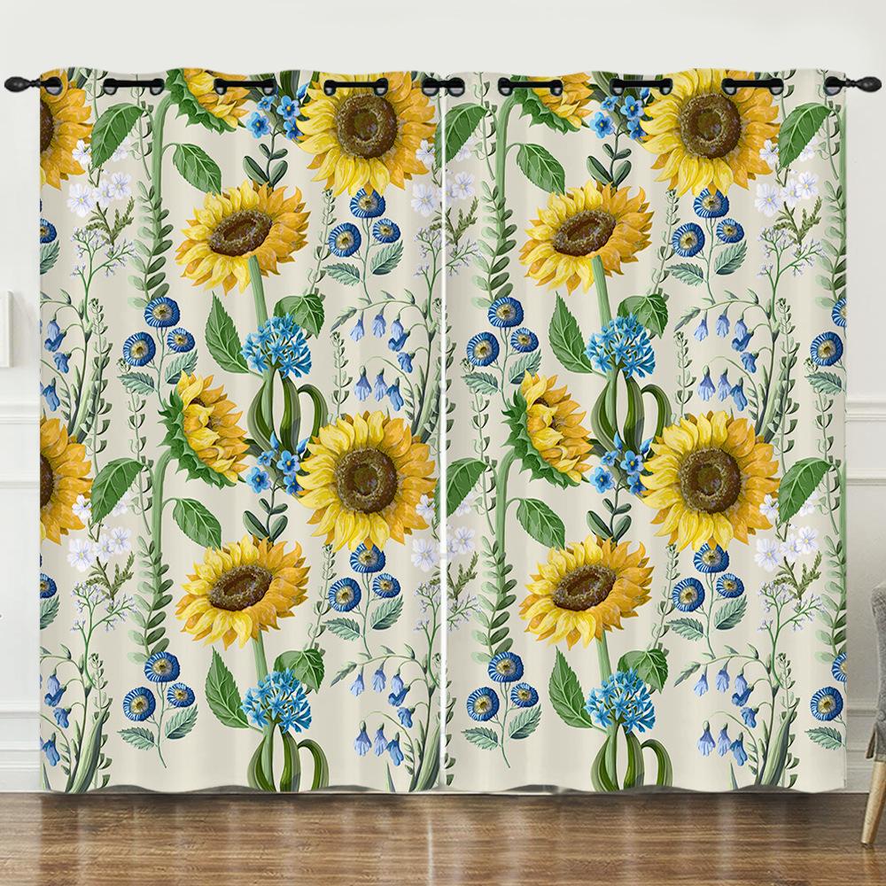 Flower Series Sunflower Digital Printing Curtain Blackout And Punching