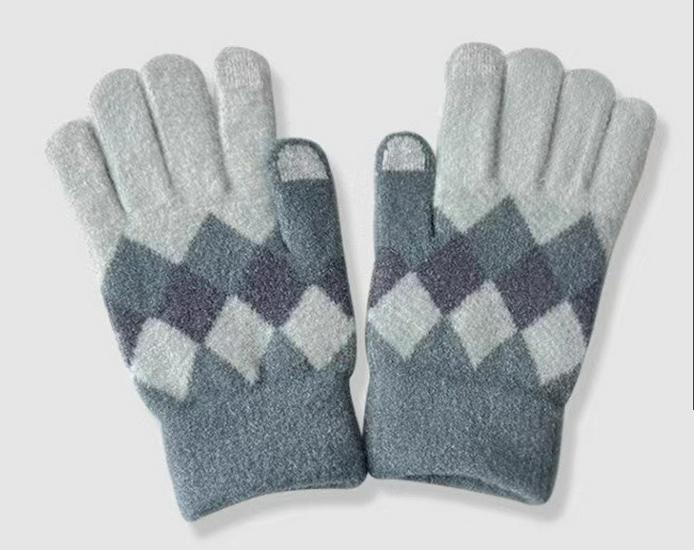 Fashionable Color Block Plaid Touchscreen Gloves - Warm Knit for Women, Students & Couples