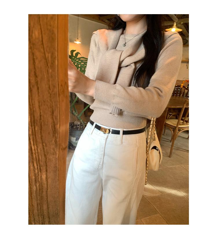 Women's Two-Piece Set: Korean-Style Navy Collar Shawl & Knit Sweater for Autumn/Winter