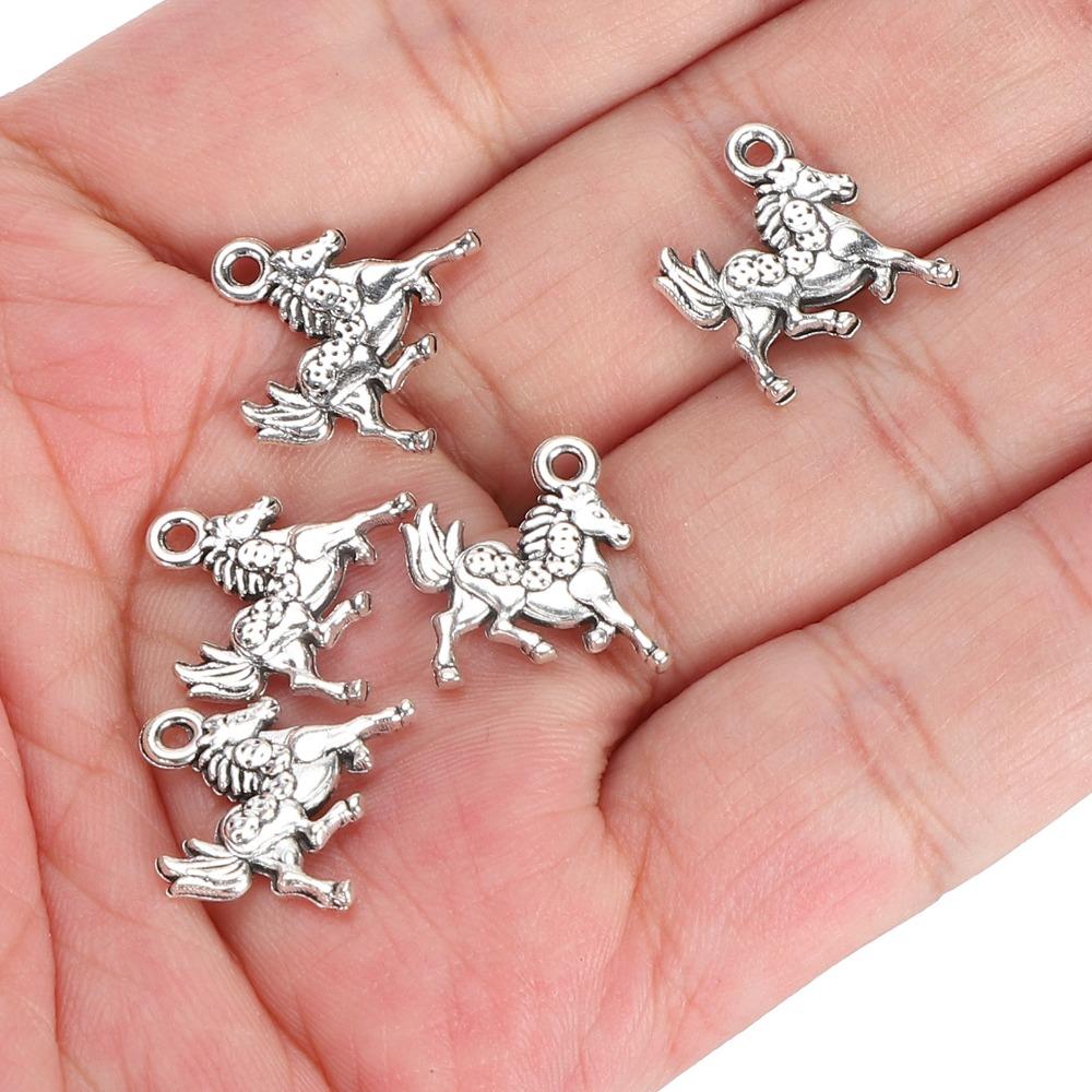 100pcs Silver Alloy Pendant Perforated Horse Keychain Pendant Horse Pendant Earring Making