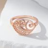 Fashion Glossy  Rose Gold Color Bridal Wedding Ring Ethnic Jewelry Unusual Hollow Flower Daily Ring For Women
