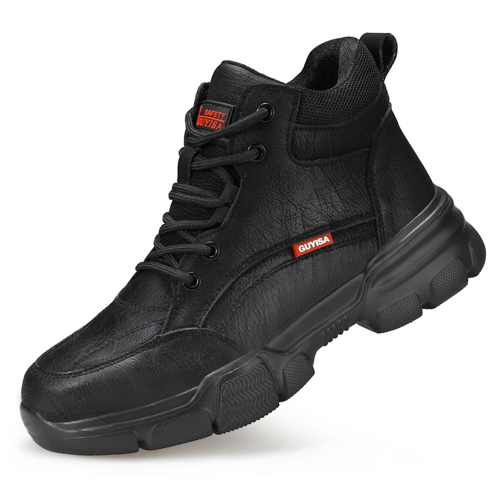 Fashion Waterproof Work Boots Men Steel Toe Boots Black Leather Safety Shoes High Top Winter Working Shoes Security Protective Boot