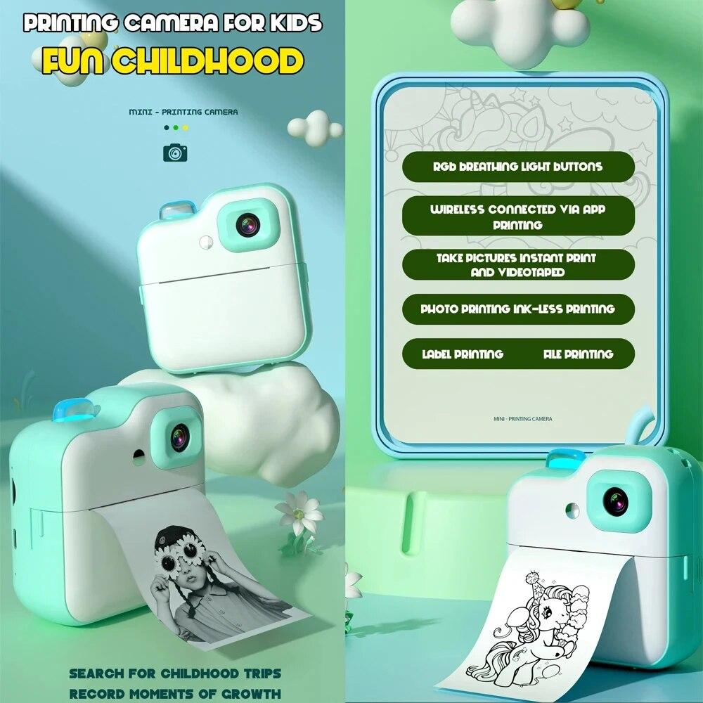 Instant Printing Camera for Kids Wireless Digital Camera Printing Bluetooth Camera Inkless Photo Lable Print Children Gifts