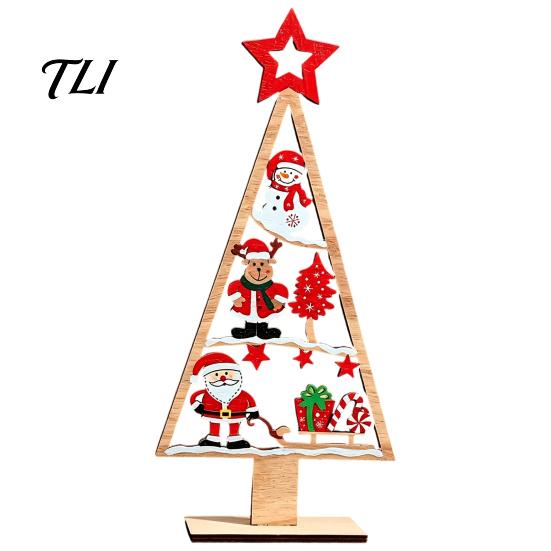 Desktop Christmas Ornament Wooden Tabletop Tree Decor, Hollow Xmas Ornament, Farmhouse Centerpiece for Holiday Party Home Decoration, Gift Handmade