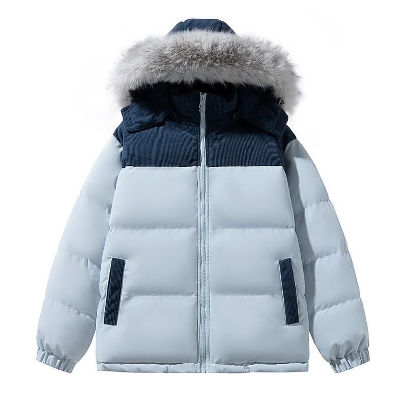 Winter Unisex Oversized Hooded Cotton Puffer Jacket With Faux Fur Collar Warm Thick Outerwear Men Women