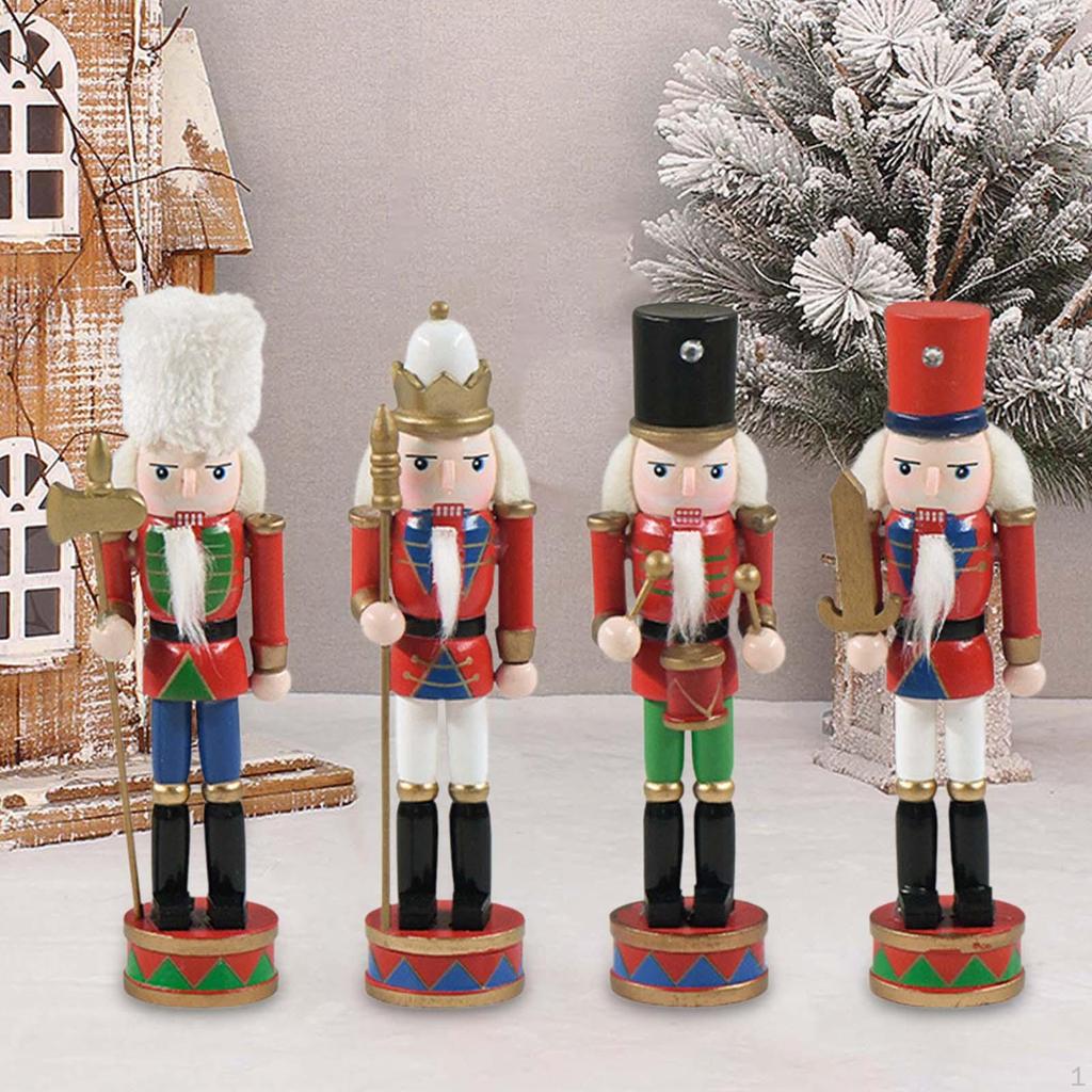 4 Pieces Christmas Nutcracker Figures Decor Doll Ornament Soldier for Farmhouse