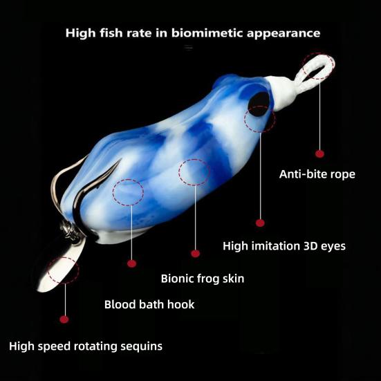 Fishing Lure Artificial Bait with Drainage Holes Realistic Looking Vibrant Color Sharp Hook Frog Fake Lure Bait Fishing Tackle