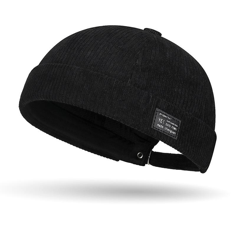 

Autumn and winter corduroy brimless casual hat, personalized yuppie hat, men s and women s striped velvet melon skin hat чорний