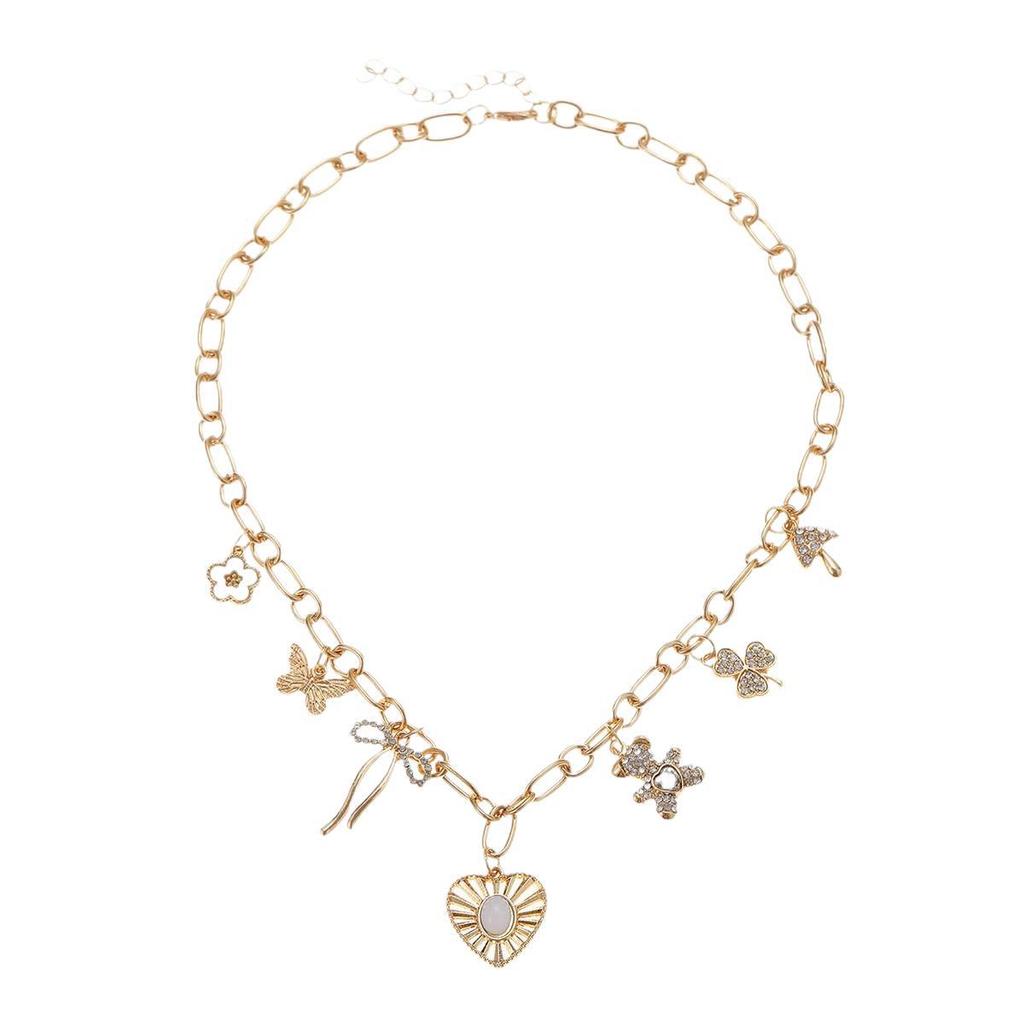 European and American Fresh and Sweet Love Pendant Necklace Flower Bear Bow Clover Accessories Collarbone Chain Women