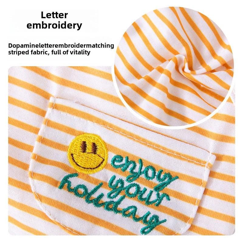 Spring Summer Dog Dopamine Letter Striped Suspender Small Dog Striped Smiley Teddy Cat Pet Dog Clothes