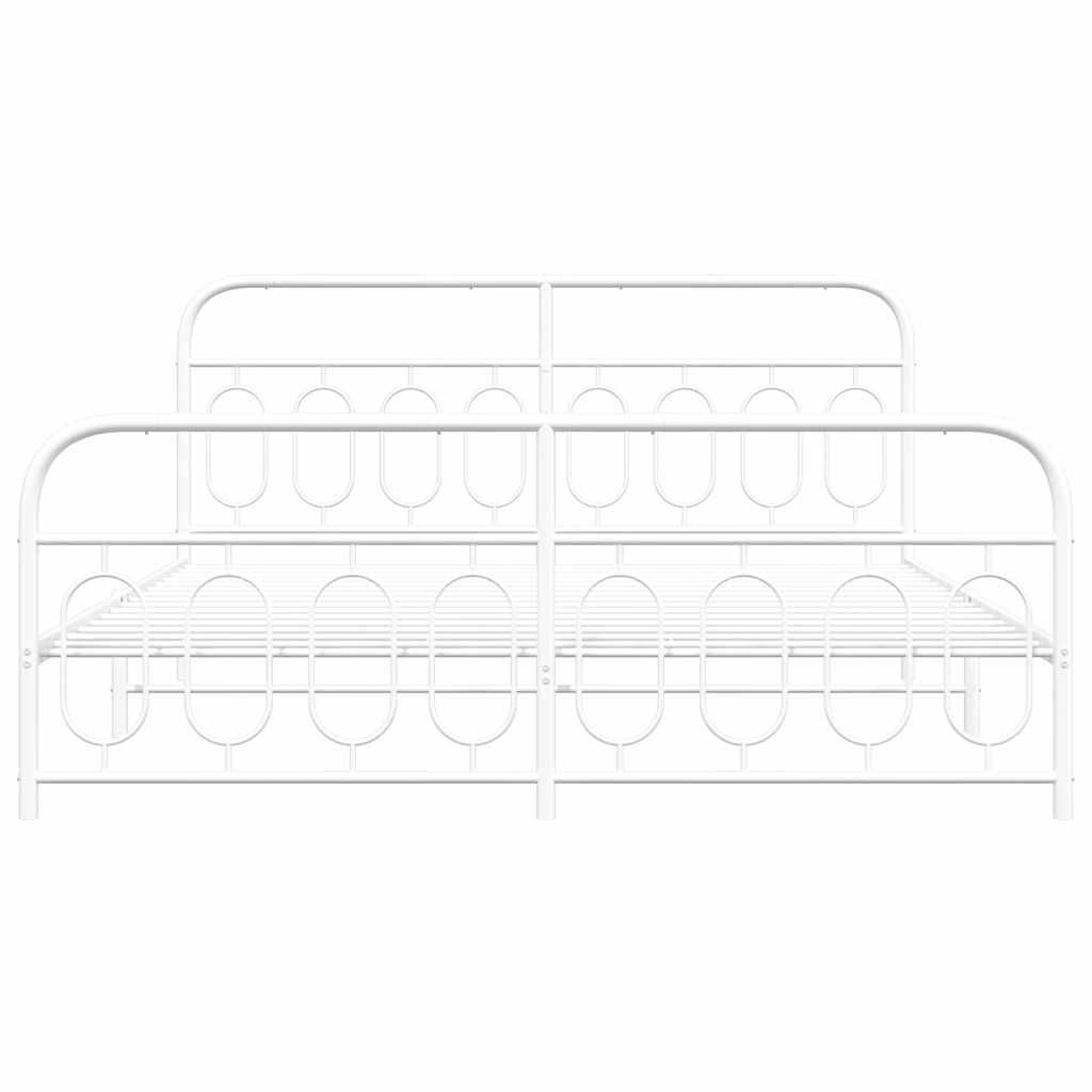Metal Bed Frame with Headboard and Footboard White 183 x 213 cm