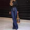 Slim Fit Bell Bottom Jeans High Waist Splicing Fashion Women's Long Pants Sexy Girl Long Trousers Casual Denim Pants