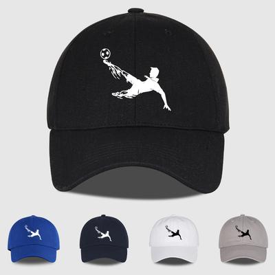 Soccer Bicycle Kick Print Baseball Cap Adjustable Unisex Cotton Football Fan Sun Hat