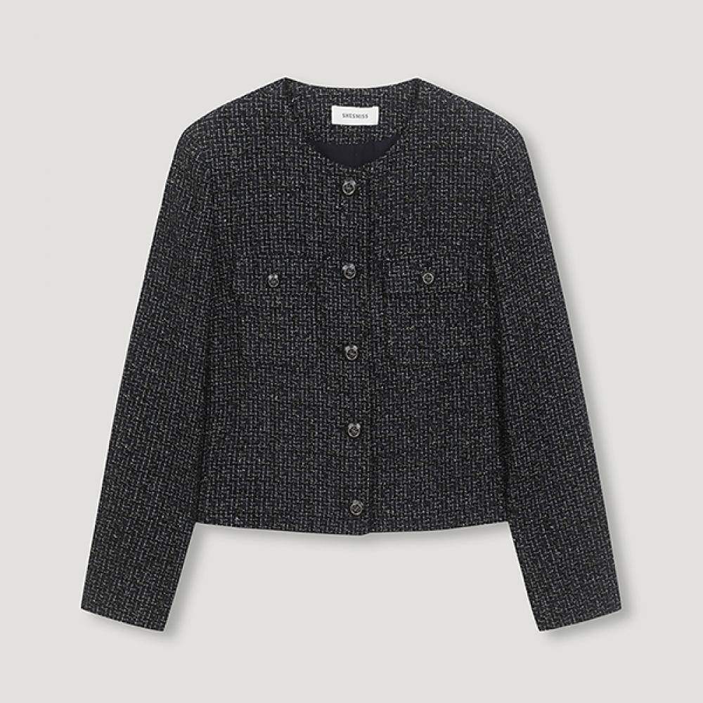 

She S miSS Glitter Tweed Flap Jacket Swwjkn21160 Dn DARK NAVY/66