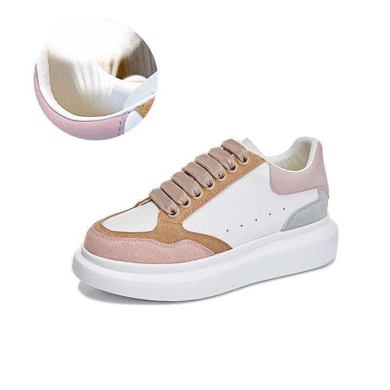Sapatos de couro branco com sola de espuma, sapatos casuais femininos de primavera com sola grossa