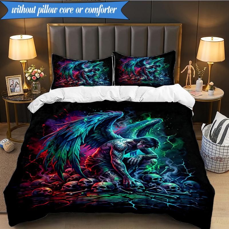 3PCS Ethereal pink Angelic skull Bedding Set,Including 1pc Duvet Cover And 2pcs Pillowcases Perfect for Bedroom, Dormitory, Fan Christmas gift