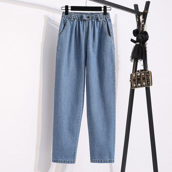 

Women s Winter 2026 Plus Size Elastic Waist Carrot Jeans with Cigarette Leg 5XL [90-100kg] светло-синий
