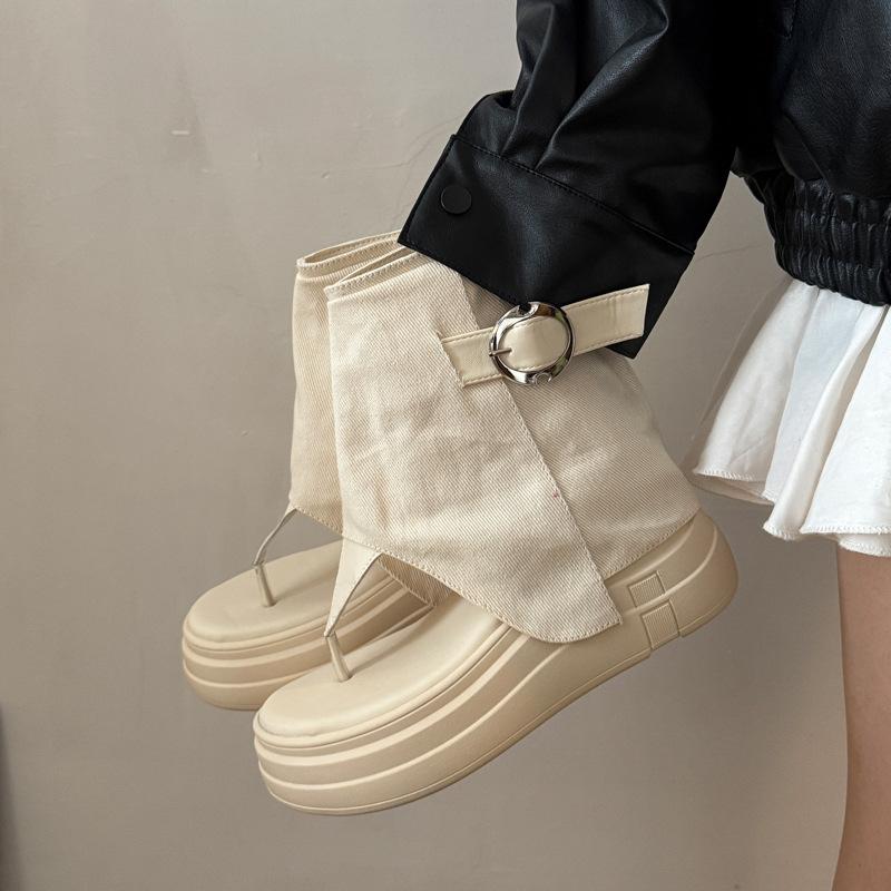 Fashion Cool Boots Women's Summer New High-end Toe Open-toe Piled Boots Thick-soled Heightening Western Cowboy Short Boots