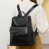 European and American Retro Versatile Women's Backpack High Quality Soft PU Leather College Student Rucksack Trendy Fashion Rivet Outdoor Travel Bag