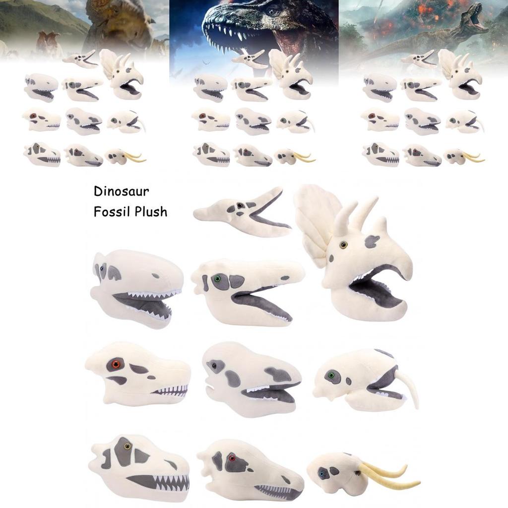 Plyšová lebka Triceratopse Fuzzy Fossils Útulný polštářek ve tvaru hlavy dinosaura Pro děti a sběratele