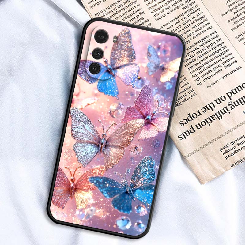 Butterfly Flower Pattern Phone Case For Motorola G85 Edge 50 G24 G35 G14 G04 40 G72 G34 G G54 G13 G32 5G Black