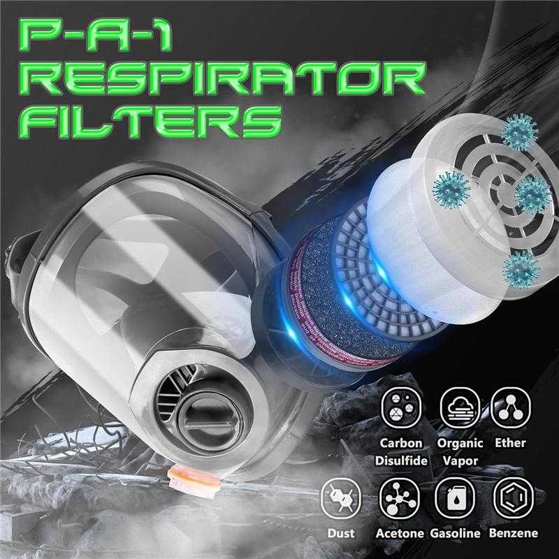 Gaz Maskeleri Hayatta Kalma Nükleer ve Kimyasal, 40mm Aktif Karbon Filtreli ve P-A-1 Filtreli Gaz Maskesi, Taktik Tam Yüz Solunum Maskesi