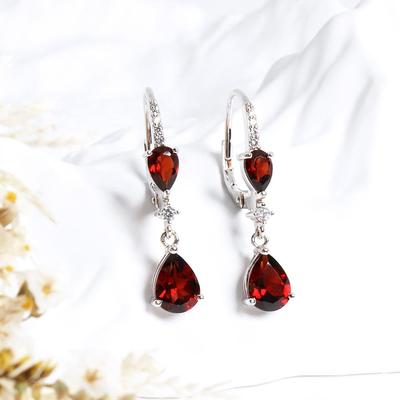 Light Luxury Design January Birthstone Natural Garnet 925 Silver Earrings Fashion Women's Fine Jewelry Daily Wear