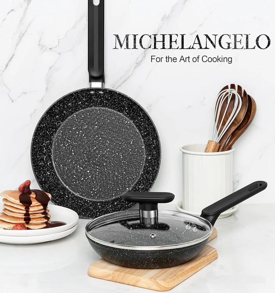 Frying Pan with Lid Nonstick Granite Frying Pan 10 Inch with Non-Toxic Coatings Nonstick Stone Skillet Nduction Compatible