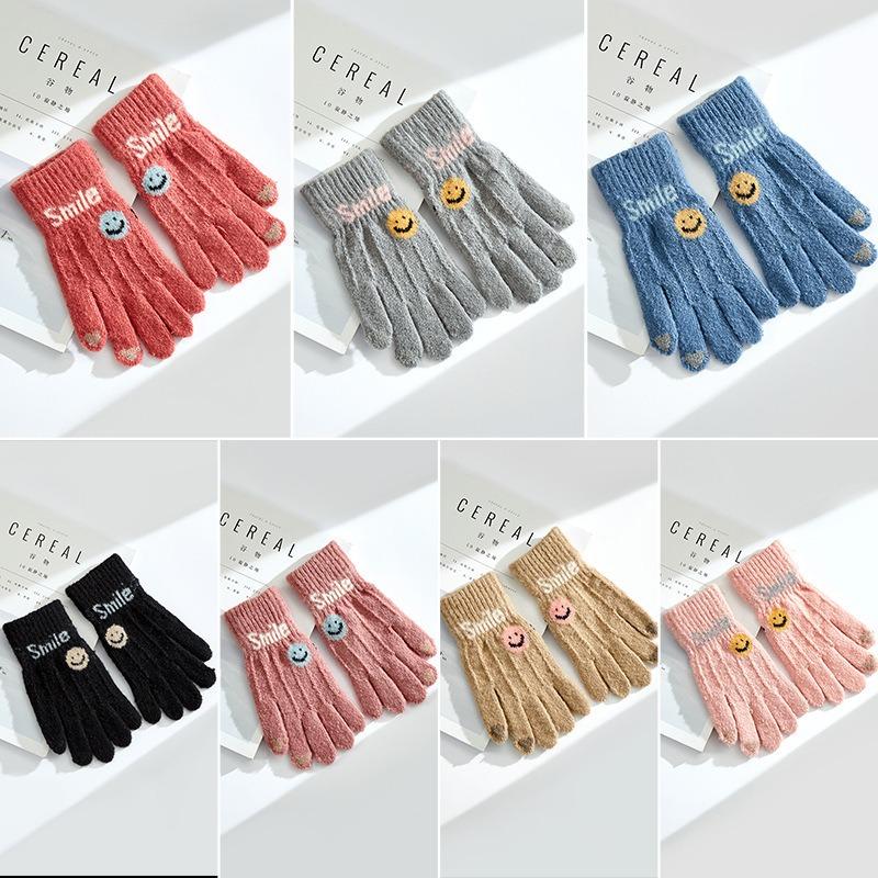 

Вязаные термоперчатки женские осенне-зимние для велоспорта милые зимние для велоспорта студенческие с пятью пальцами модные One Size