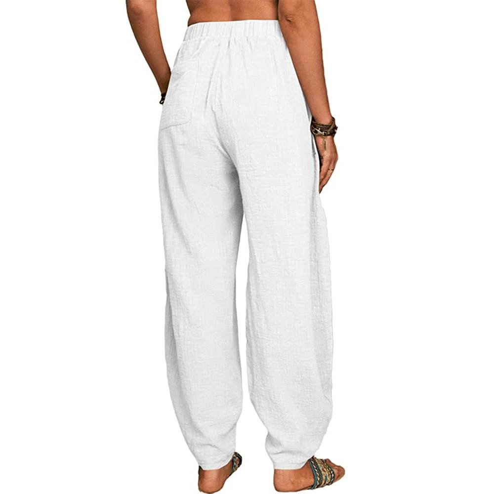 Women's Casual Pockets Elastic Waist Solid Pants Loose Long Trousers  Pants