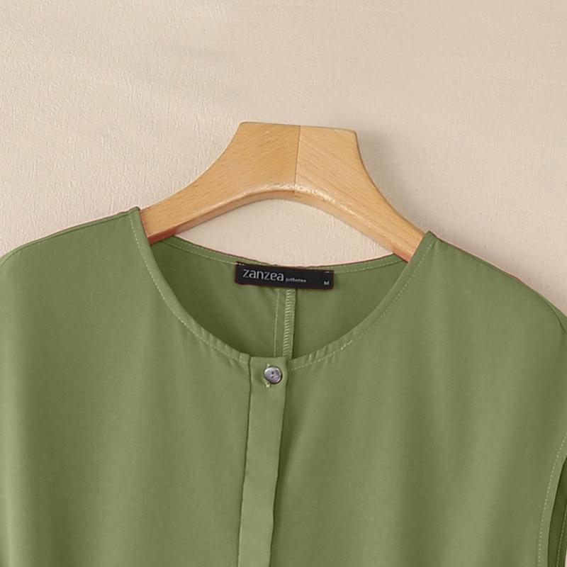 ZANZEA Women Casual Round Neck Solid Color Summer Short Sleeve Dress