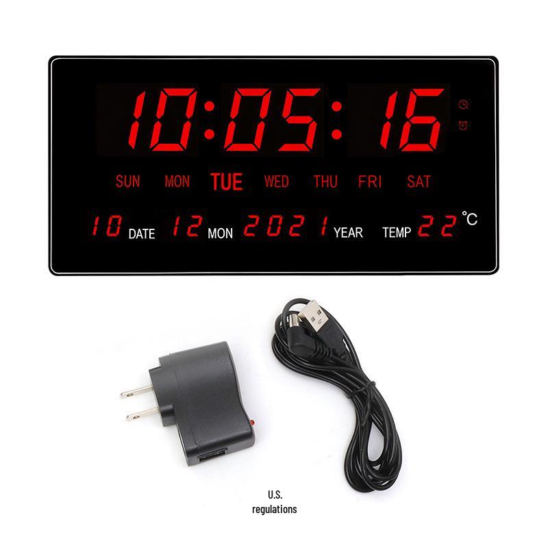 Smart LED Wall Clock with Large Digital Screen, Temperature Display, and Perpetual Calendar