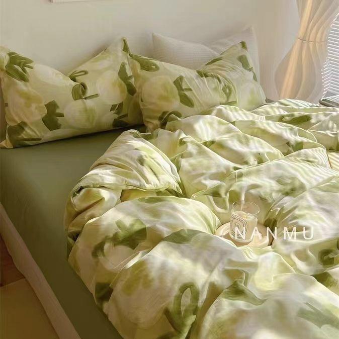 INS Pink Solid Color Bedding Set Girls Boys Single Double Size Flat Sheet Duvet Cover Pillowcase Bed Linens Home Textile