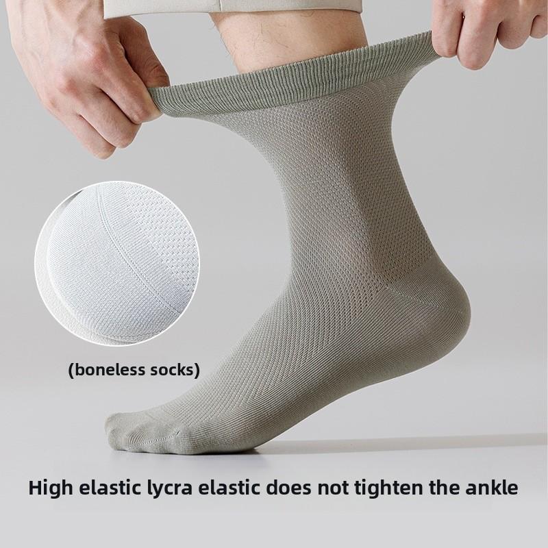 Summer Men's Pure Cotton Business Net Eye-Centered Tube Socks 7A Anti-Bacterial, Sweat-Repelling, Odor-Preventing Summer Lightweight Breathable Socks